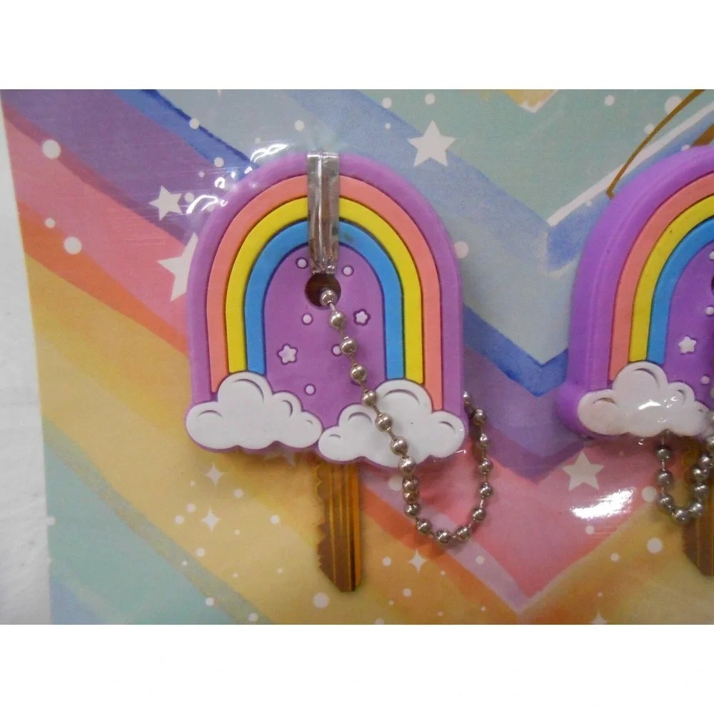 New Cute 2 pack Rainbow Cloud key covers Caps for Keychain House Home‎ RV Apt